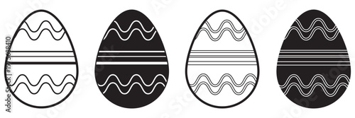 Collection of black and white decorated easter eggs with various patterns