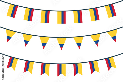 Colombia flag bunting icons set, symbols of the flag of Republic of Colombia