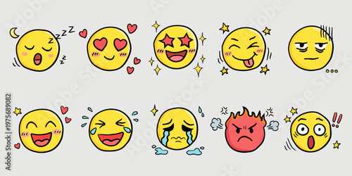 A Collection of Cute Emojis—Ideal for Social Media Stickers, Chat Sticker Packs, Children's Emotional Awareness Cards, and Supplementary Materials for Psychology Courses.