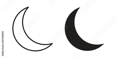 Moon icon vector design set. Icon Symbol Black Outline and Solid