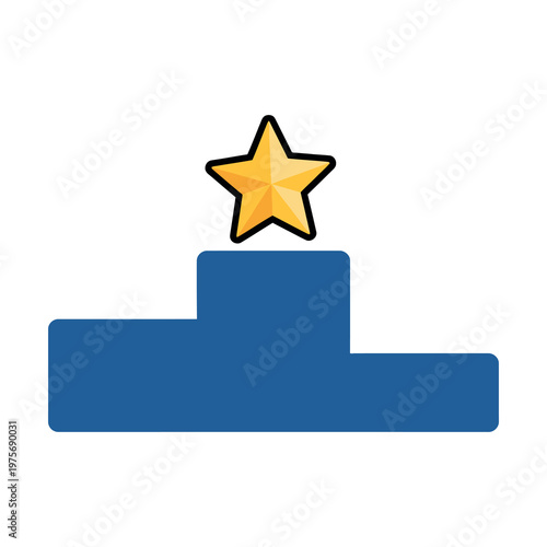 Blue podium with golden star on top symbolizing achievement and success