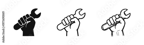 Hand Holding Wrench Icon Set for Repair and Service Concepts