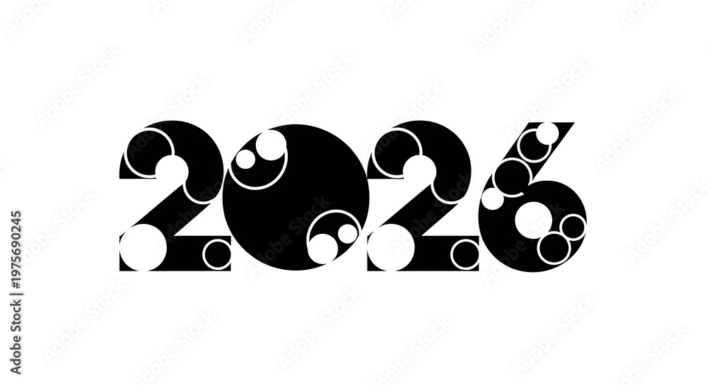 Fototapeta premium 2026, futuristic date, black numbers, white accents, typography