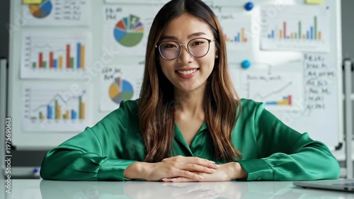 Asian Businesswoman Analyzing Data in Office Presentation.