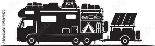 Motorhome, RV, trailer, camping vehicle, recreational vehicle, caravan, vector illustration
