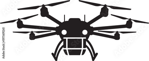 Drone, black drone icon, aerial vehicle, quadcopter symbol, white background