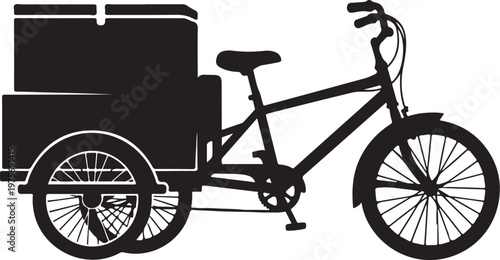 Black bicycle, cargo bike, delivery tricycle, urban transport