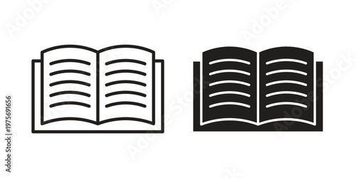 open book icon vector design set. Icon Symbol Black Outline and Solid