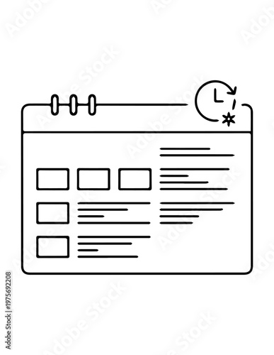 Calendar and task management outline icon with clock and important schedule symbols calendar schedule planning management appointment reminder deadline organization