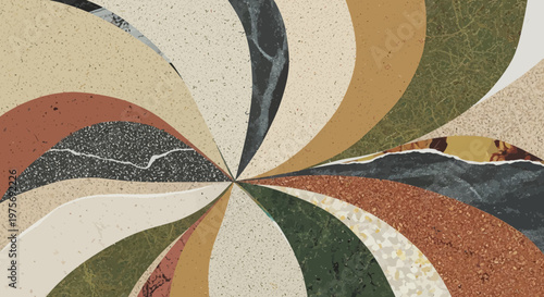 Abstract Swirls of Terrazzo and Collage Elements in Earthy Tones