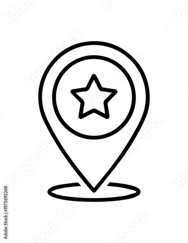 Favorite location pin outline icon with star mark for gps map navigation and special places location favorite destination navigation position cartography direction software