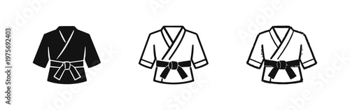 Karate Gi or Kimono with Black Belt Icons Set