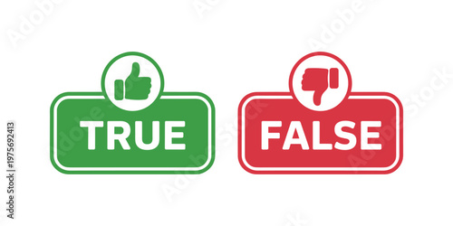 Green true sign with thumbs up and red false sign with thumbs down true false yes no correct incorrect