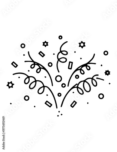 Festive confetti and streamers burst line art illustration representing celebration party and success with confetti streamers celebration anniversary birthday festival