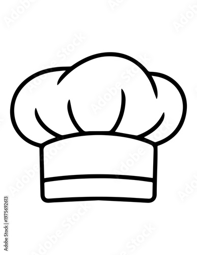 Clean outline graphic of a professional chef hat or baker toque representing culinary arts cooking and restaurant kitchen uniform with professional restaurant culinary catering