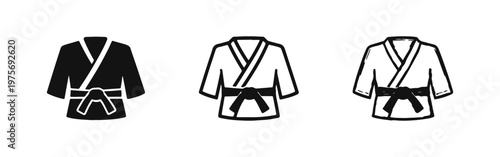 Martial Arts Gi with Black Belt Icons Set