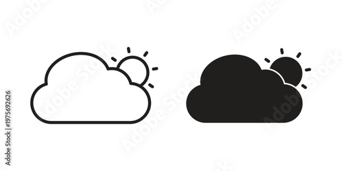 Partially cloudy icon vector design set. Icon Symbol Black Outline and Solid