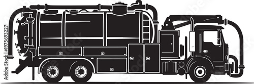 Vector fire truck, emergency vehicle, black silhouette, industrial illustration, rescue equipment