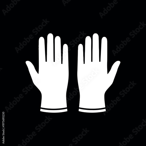 Two white gloves on black background symbolizing protection safety and workwear