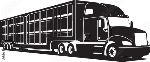 Semi Truck Trailer, Livestock Transport, Animal Carrier, Black Vector Illustration