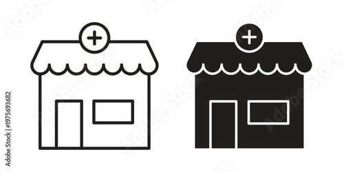 Pharmacy icon vector design set. Icon Symbol Black Outline and Solid