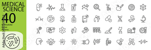 Medical Science icon set. Editable stroke. Vector illustration.