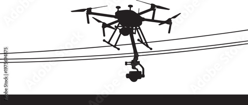 Drone, aerial, silhouette, vector icon, black and white, minimalist design, drone illustration