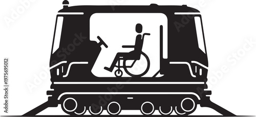Accessible train, wheelchair symbol, black vector icon, transportation sign