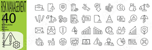 Risk Management icon set. Editable stroke. Vector illustration.
