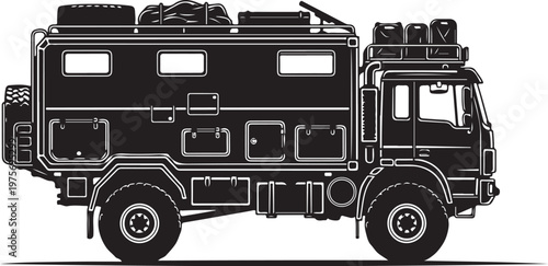 Camper truck, recreational vehicle, motorhome, travel trailer, vector illustration