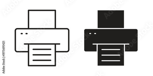 Print button icon vector design set. Icon Symbol Black Outline and Solid