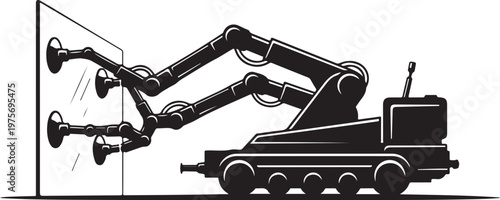 Industrial robotic arm, mechanical excavator, heavy machinery, construction equipment, vector illustration