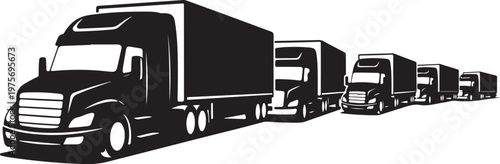 Truck convoy, semi-truck fleet, transportation icons, vector trucks