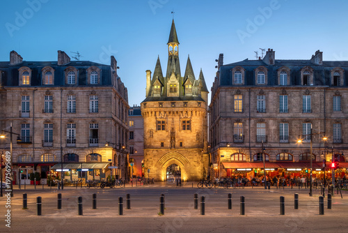 Bordeaux, France - view of Porte Cailhau at dusk. Medieval city gate build in 1495