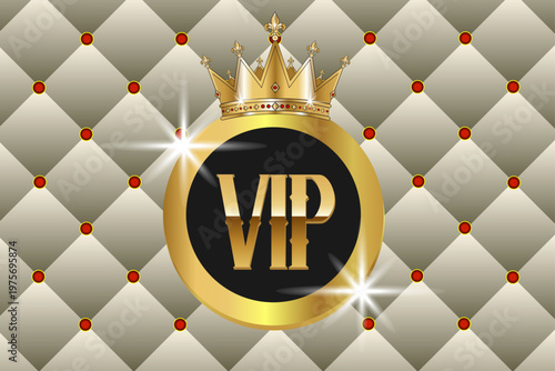 Luxury VIP badge, golden crown, shiny emblem, premium quality label, vector icon