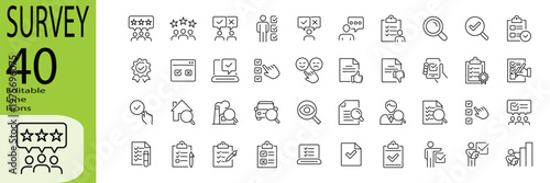 Survey icon set. Editable stroke. Vector illustration.