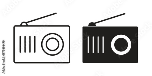 Radio icon vector design set. Icon Symbol Black Outline and Solid