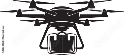 Drone, quadcopter, aerial, delivery, black, icon, vector