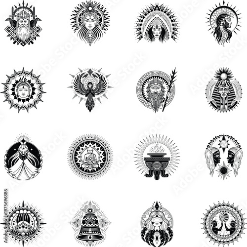 Collection of Religion Glyph Style Illustrations 