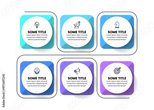 Infographic template. 6 squares connected by a line