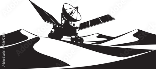 Satellite Dish Vector, Black and White Illustration, Space Communication Icon, Radio Telescope Symbol