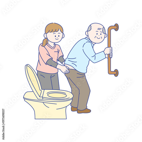 高齢男性の排泄を支援する介護士