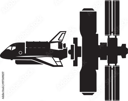 Space Shuttle, Space Station, Black Icons, Vector Graphics, Space Exploration, Astronomy Symbols
