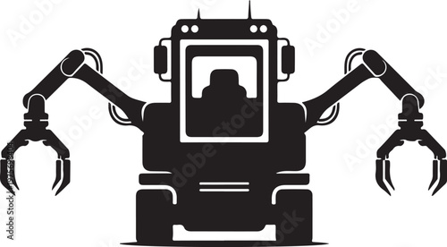Industrial robotic arms, heavy machinery, construction equipment, black silhouette vector