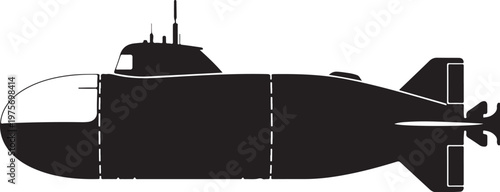 Black submarine vector, military submarine icon, navy vessel silhouette, ocean explorer graphic