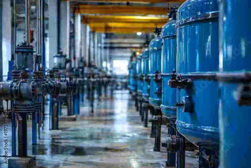 selective focus close up of digesters and metal equipment in biogas plant production