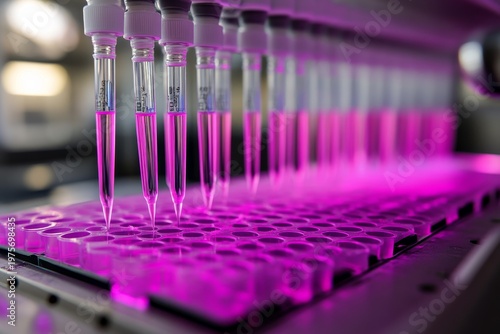 selective focus close up of rapid assembly of medical test kits in sterile environment