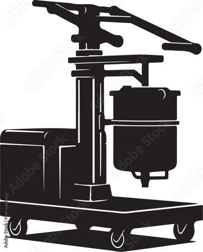 Industrial dolly, cart, equipment, machinery, black silhouette, vector