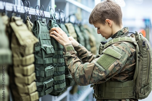 selective focus body armor factory with ballistic plates being inserted into tactical vests
