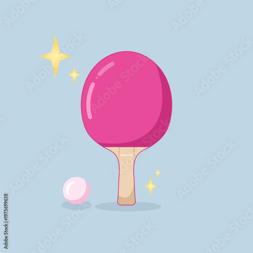 Pink glamorous table tennis paddle with sparkles glossy feminine sports vector illustration